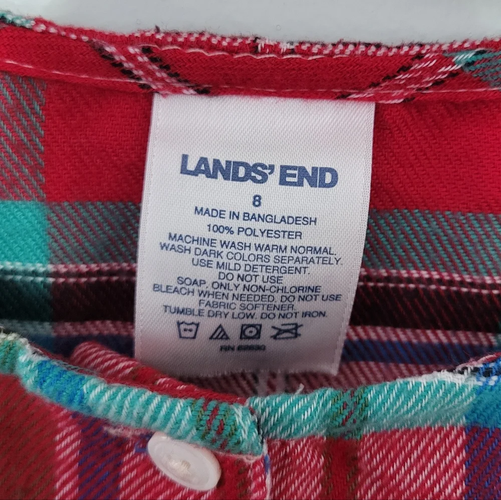 Lot of 2 Lands‎ End Girls Plaid Flannel Nightgowns Size 8 Christmas Festive